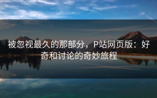被忽视最久的那部分，P站网页版：好奇和讨论的奇妙旅程