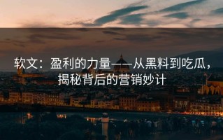 软文：盈利的力量——从黑料到吃瓜，揭秘背后的营销妙计