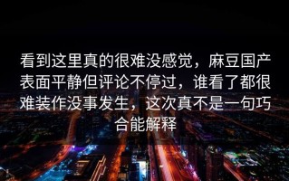 看到这里真的很难没感觉，麻豆国产表面平静但评论不停过，谁看了都很难装作没事发生，这次真不是一句巧合能解释